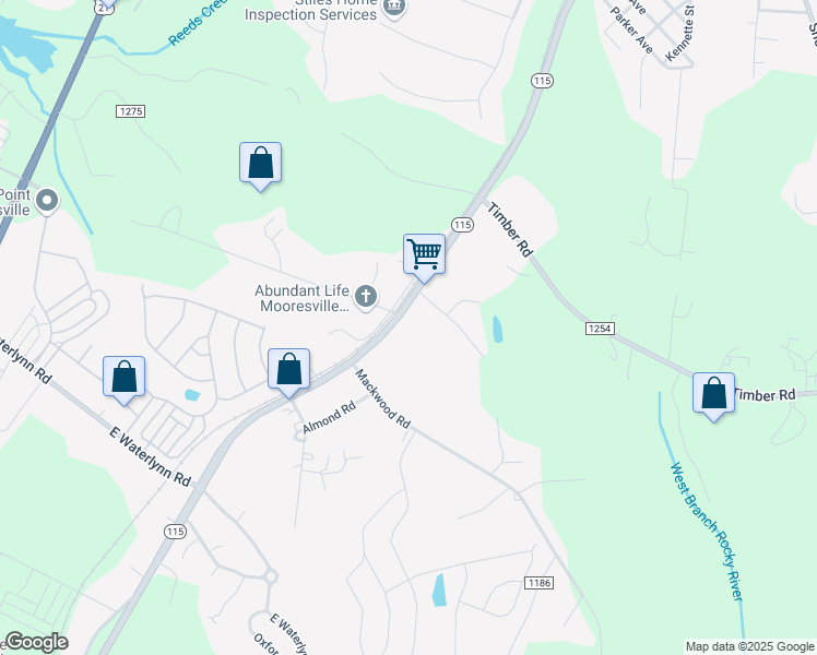 map of restaurants, bars, coffee shops, grocery stores, and more near 1127 Mecklenburg Highway in Mooresville