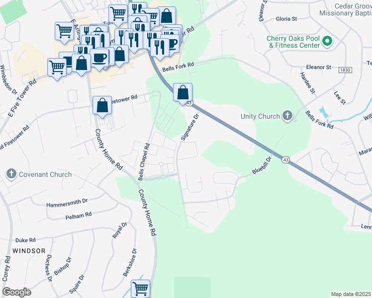map of restaurants, bars, coffee shops, grocery stores, and more near 4100 Kittrell Farms Drive in Greenville