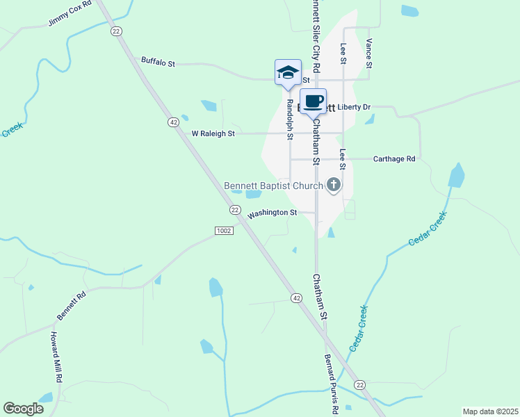 map of restaurants, bars, coffee shops, grocery stores, and more near 220 Washington Street in Bennett