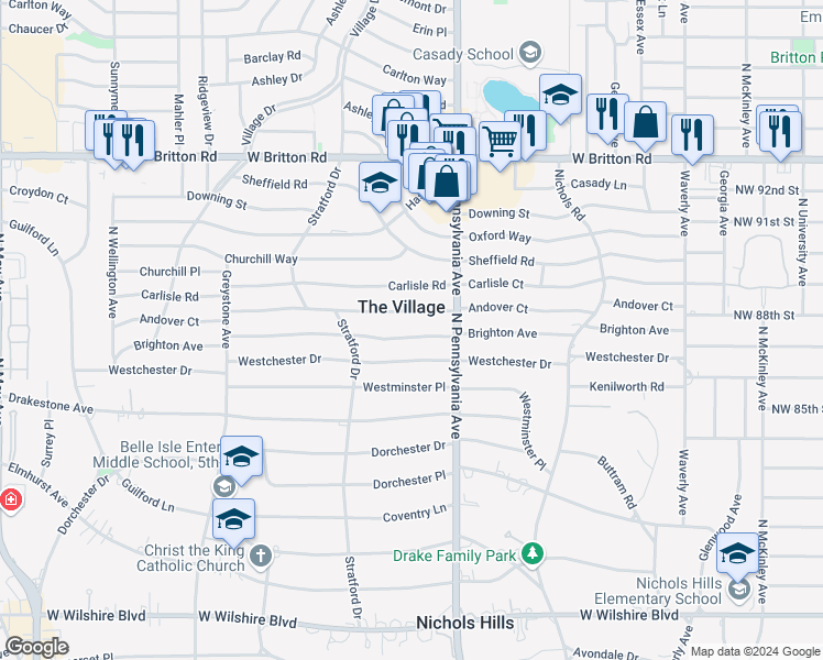 map of restaurants, bars, coffee shops, grocery stores, and more near 1717 Brighton Avenue in The Village