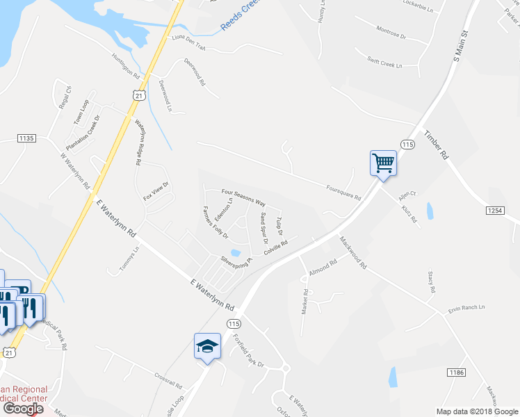 map of restaurants, bars, coffee shops, grocery stores, and more near 131 Sand Spur Drive in Mooresville