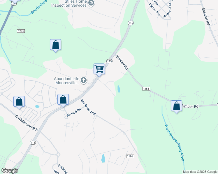 map of restaurants, bars, coffee shops, grocery stores, and more near 131 Klutz Road in Mooresville