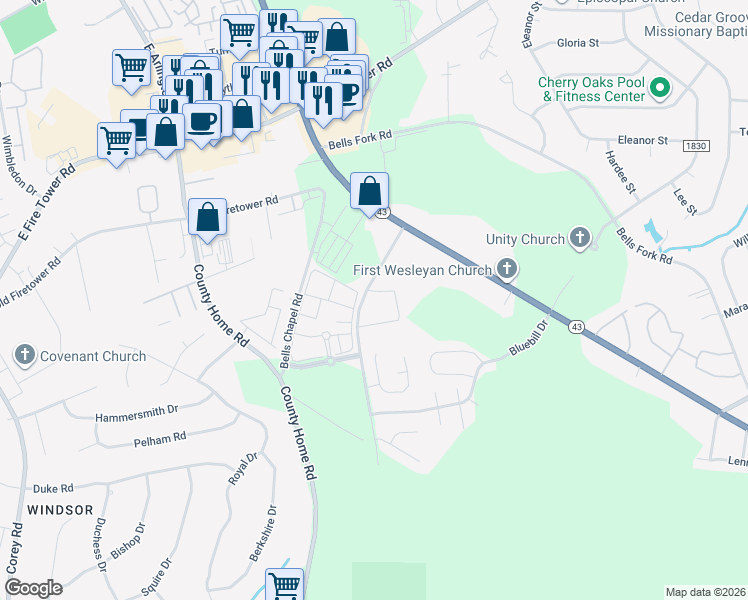 map of restaurants, bars, coffee shops, grocery stores, and more near 4100 Kittrell Farms Drive in Greenville