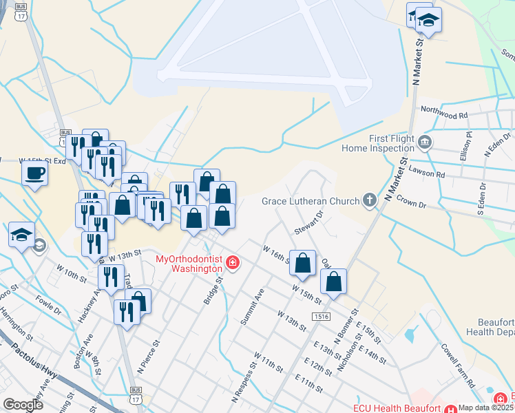 map of restaurants, bars, coffee shops, grocery stores, and more near 140 Alderbrook Circle in Washington