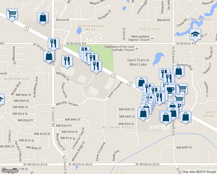 map of restaurants, bars, coffee shops, grocery stores, and more near 32 in Oklahoma City