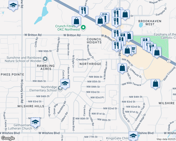 map of restaurants, bars, coffee shops, grocery stores, and more near 8908 North Markwell Avenue in Oklahoma City