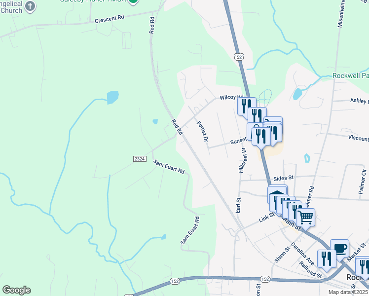 map of restaurants, bars, coffee shops, grocery stores, and more near 8480 Red Road in Rockwell