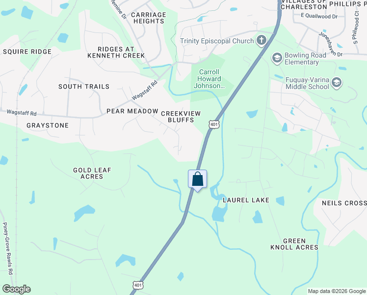 map of restaurants, bars, coffee shops, grocery stores, and more near 233 Howard Road in Fuquay-Varina