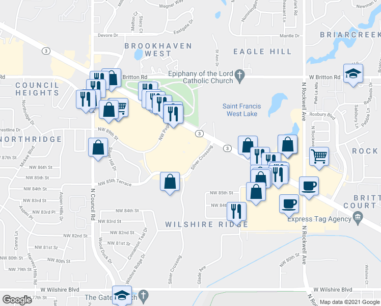 map of restaurants, bars, coffee shops, grocery stores, and more near 33 in Oklahoma City