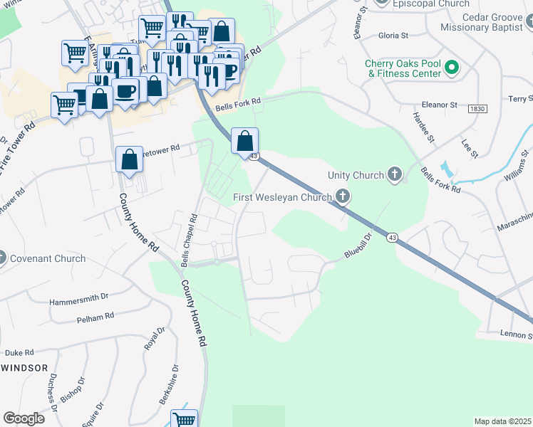 map of restaurants, bars, coffee shops, grocery stores, and more near 4128 Kittrell Farms Drive in Greenville