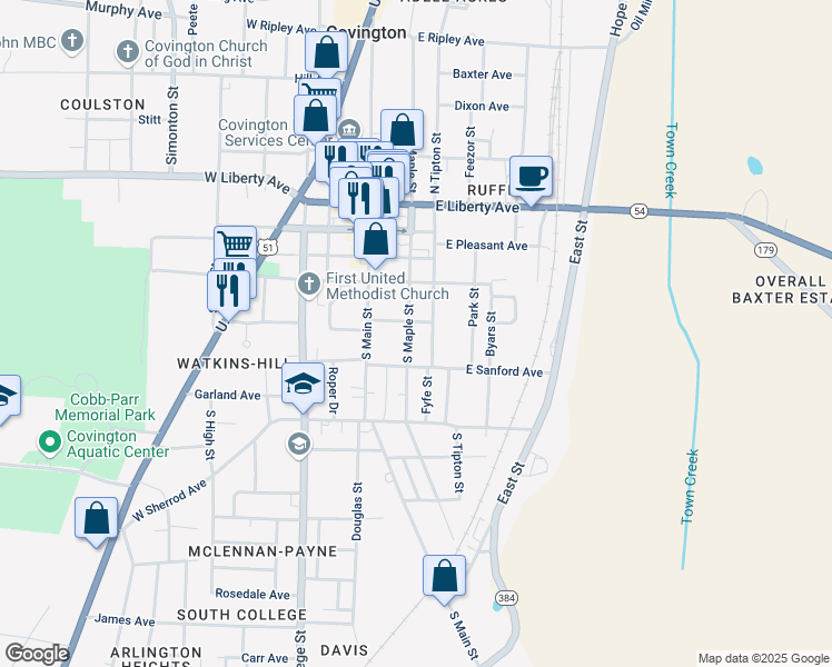 map of restaurants, bars, coffee shops, grocery stores, and more near 508 South Maple Street in Covington