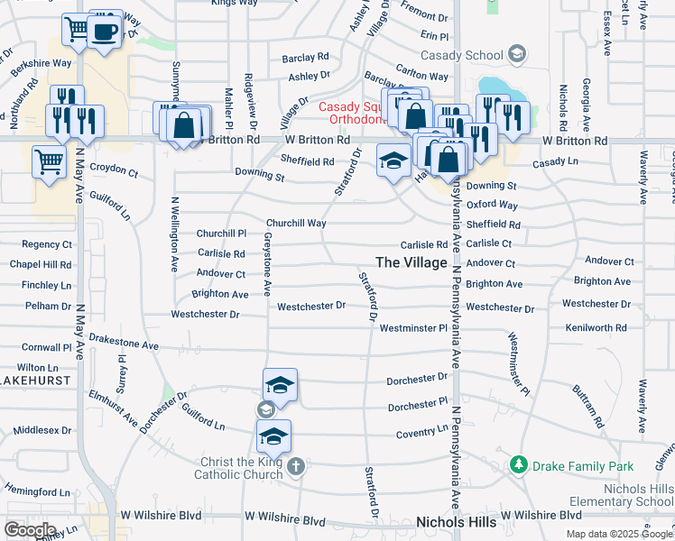 map of restaurants, bars, coffee shops, grocery stores, and more near 1904 Andover Court in The Village