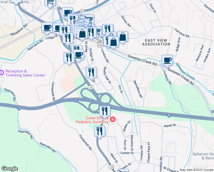 map of restaurants, bars, coffee shops, grocery stores, and more near 171 Reed Street in Asheville