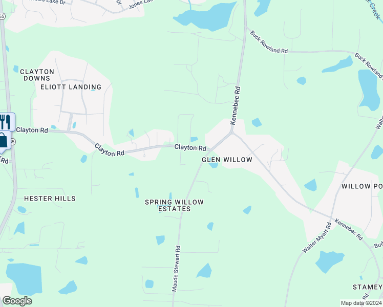 map of restaurants, bars, coffee shops, grocery stores, and more near 1516 Clayton Road in Fuquay Varina