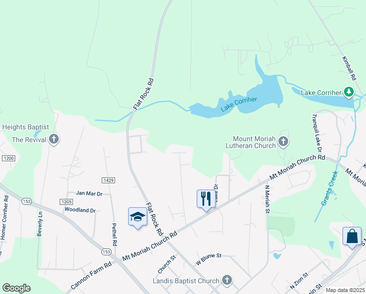 map of restaurants, bars, coffee shops, grocery stores, and more near 1240 Partee Lane in China Grove