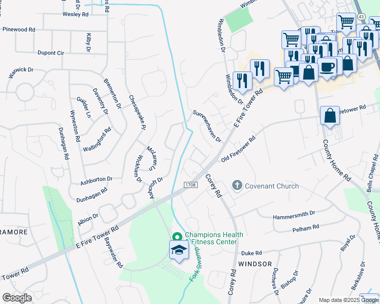 map of restaurants, bars, coffee shops, grocery stores, and more near 1209 East Fire Tower Road in Greenville