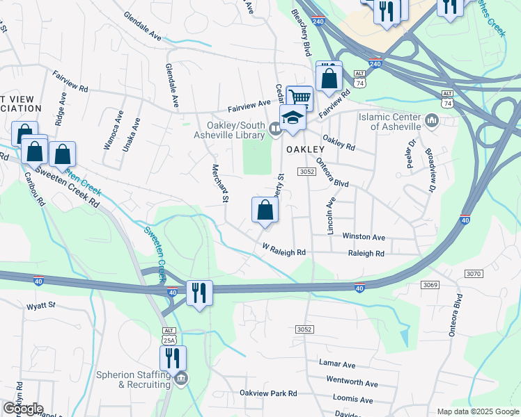 map of restaurants, bars, coffee shops, grocery stores, and more near 119 Liberty Street in Asheville