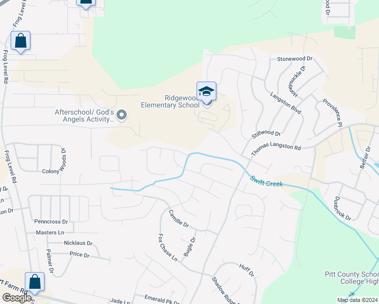 map of restaurants, bars, coffee shops, grocery stores, and more near 3317 Camille Drive in Winterville