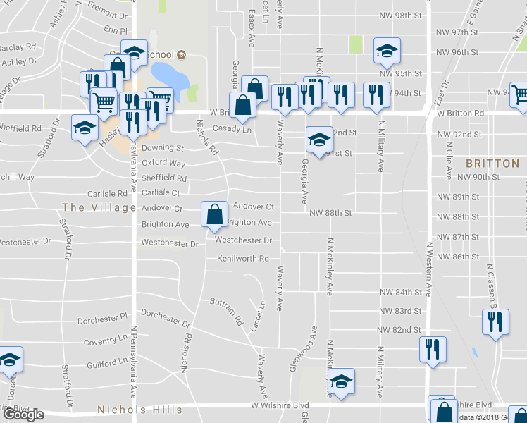 map of restaurants, bars, coffee shops, grocery stores, and more near 1321 Brighton Avenue in The Village