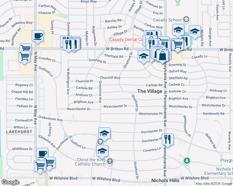 map of restaurants, bars, coffee shops, grocery stores, and more near 1904 Andover Court in The Village