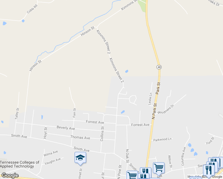 map of restaurants, bars, coffee shops, grocery stores, and more near 620 Kimmins St in Hohenwald