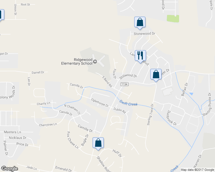 map of restaurants, bars, coffee shops, grocery stores, and more near 3604 South Bend Road in Winterville