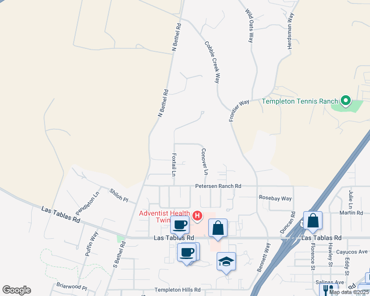 map of restaurants, bars, coffee shops, grocery stores, and more near 280 Conover Lane in Templeton