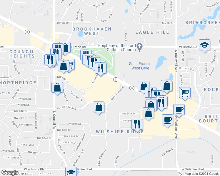 map of restaurants, bars, coffee shops, grocery stores, and more near 8 in Oklahoma City
