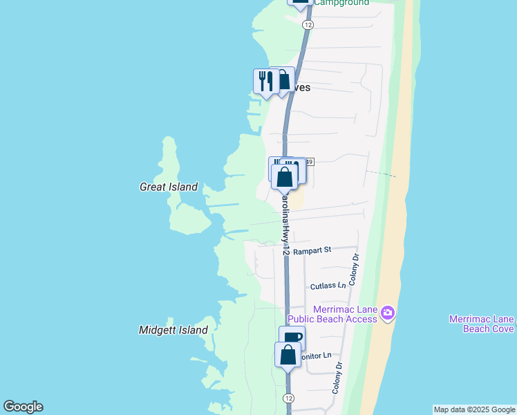 map of restaurants, bars, coffee shops, grocery stores, and more near in Waves