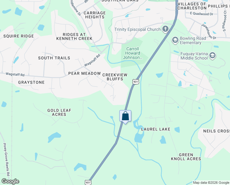 map of restaurants, bars, coffee shops, grocery stores, and more near 233 Howard Road in Fuquay-Varina