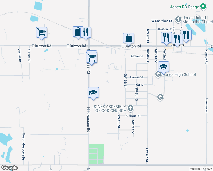 map of restaurants, bars, coffee shops, grocery stores, and more near in Jones