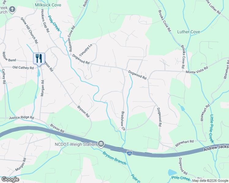 map of restaurants, bars, coffee shops, grocery stores, and more near 19 Misty Mountain Way in Candler