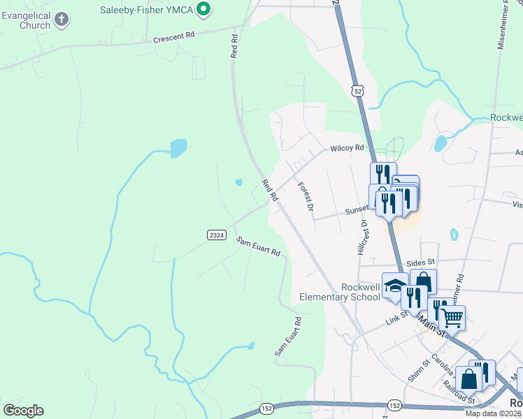 map of restaurants, bars, coffee shops, grocery stores, and more near 8450 Red Road in Rockwell