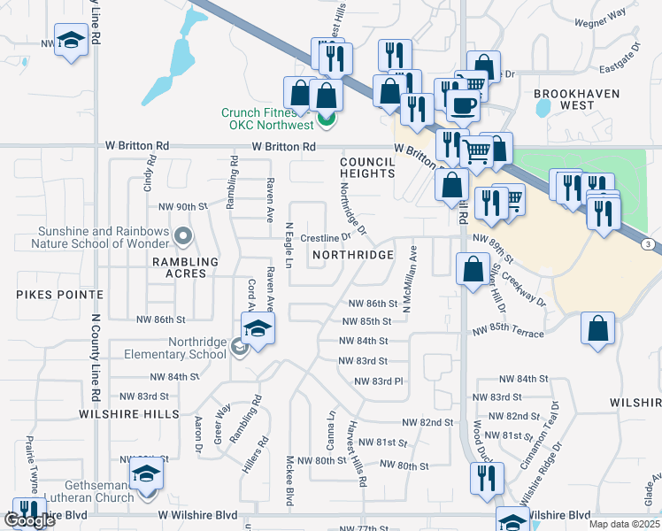 map of restaurants, bars, coffee shops, grocery stores, and more near 8908 North Markwell Avenue in Oklahoma City