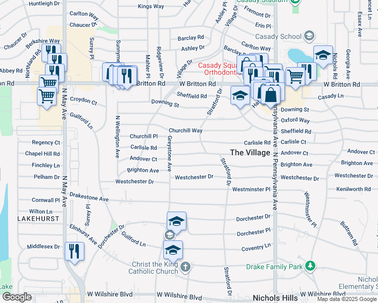 map of restaurants, bars, coffee shops, grocery stores, and more near 2001 Andover Court in The Village