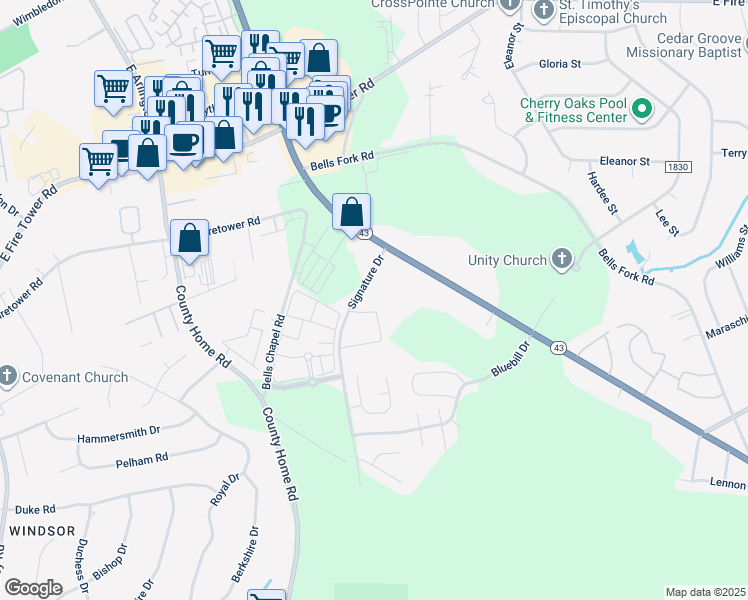 map of restaurants, bars, coffee shops, grocery stores, and more near 4100 Kittrell Farms Drive in Greenville