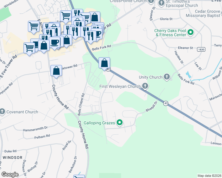 map of restaurants, bars, coffee shops, grocery stores, and more near 4100 Kittrell Farms Drive in Greenville