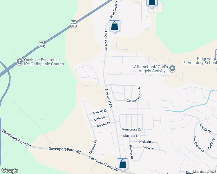 map of restaurants, bars, coffee shops, grocery stores, and more near 3600 Colony Woods Drive in Greenville