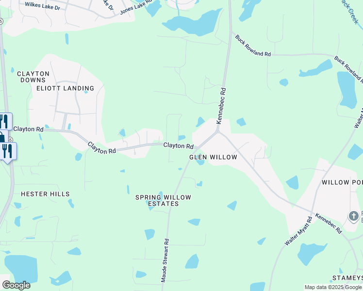 map of restaurants, bars, coffee shops, grocery stores, and more near 1516 Clayton Road in Fuquay Varina