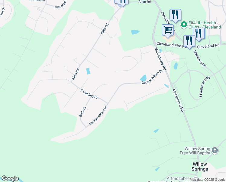 map of restaurants, bars, coffee shops, grocery stores, and more near 120 George Wilton Drive in Clayton
