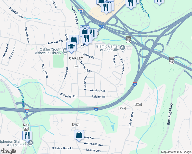 map of restaurants, bars, coffee shops, grocery stores, and more near 19 Broadview Avenue in Asheville