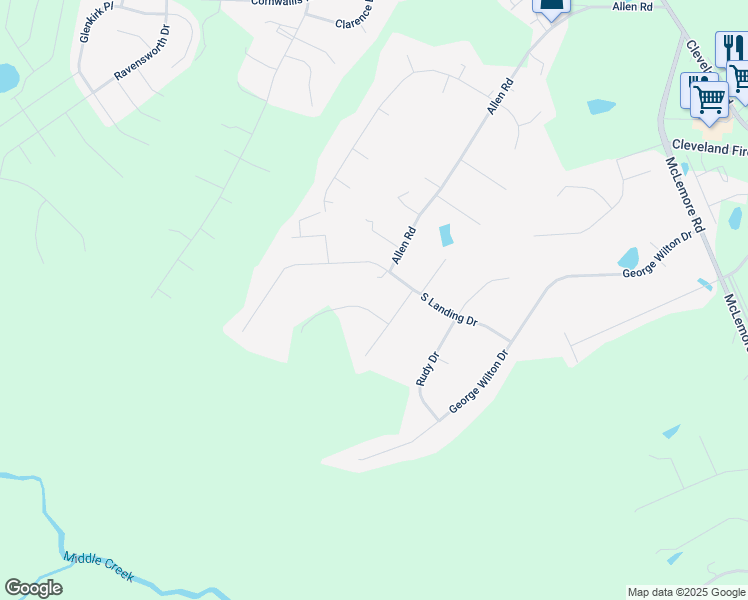 map of restaurants, bars, coffee shops, grocery stores, and more near 504 Contessa Court in Clayton