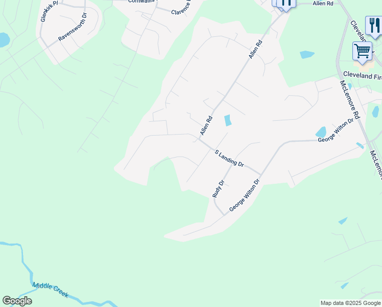 map of restaurants, bars, coffee shops, grocery stores, and more near 504 Contessa Court in Clayton