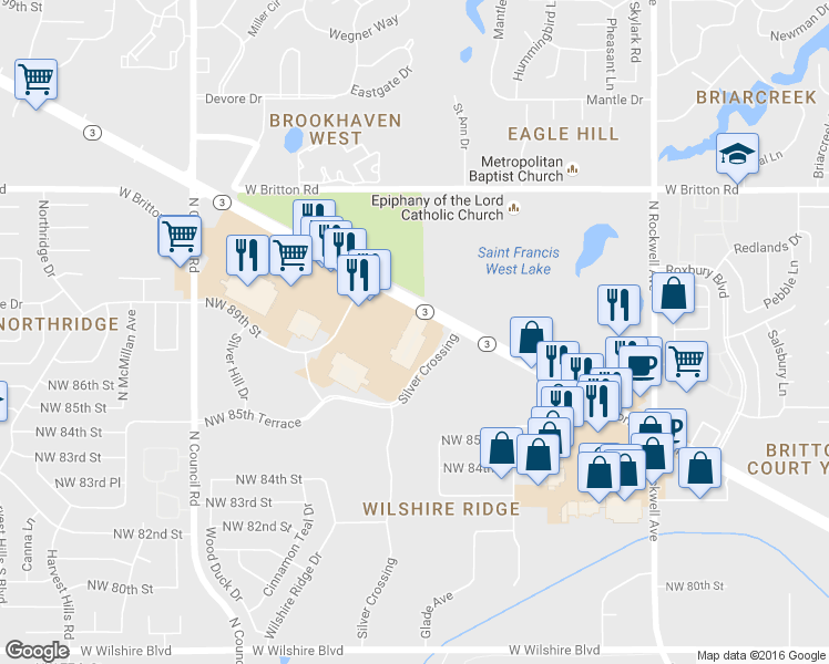 map of restaurants, bars, coffee shops, grocery stores, and more near 49 in Oklahoma City