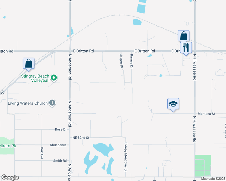 map of restaurants, bars, coffee shops, grocery stores, and more near 12400 Northeast 89th Street in Jones