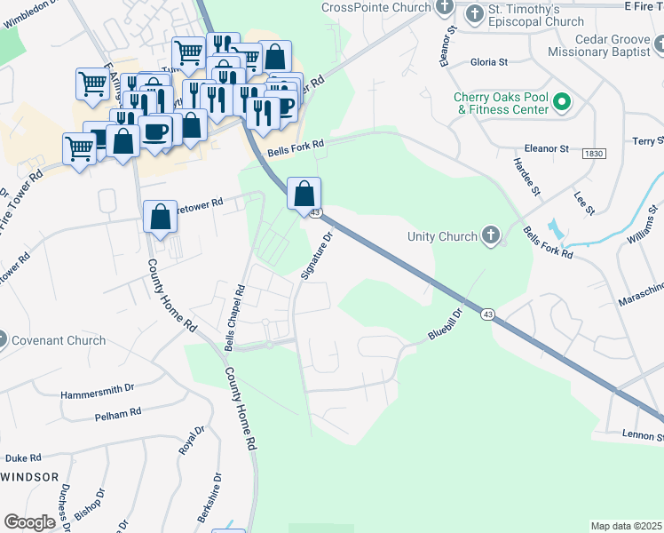 map of restaurants, bars, coffee shops, grocery stores, and more near 4128 Kittrell Farms Drive in Greenville