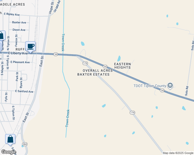 map of restaurants, bars, coffee shops, grocery stores, and more near 265 Tennessee 179 in Covington