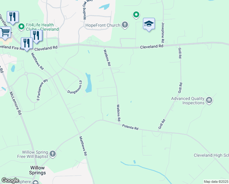 map of restaurants, bars, coffee shops, grocery stores, and more near 366 Watkins Road in Clayton