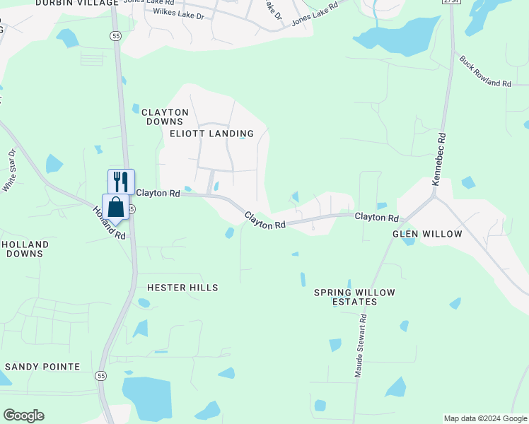 map of restaurants, bars, coffee shops, grocery stores, and more near 7221 Winter Pond Way in Fuquay Varina