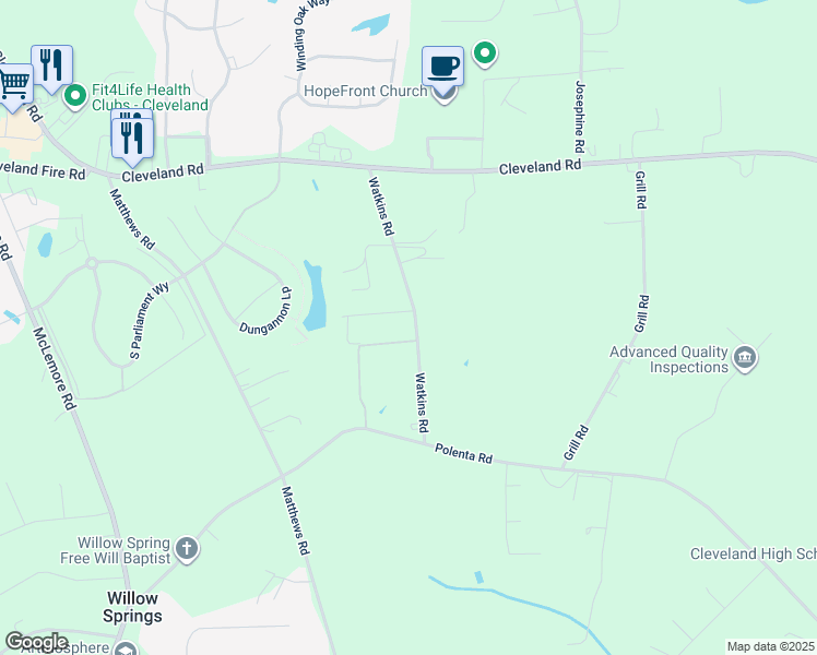 map of restaurants, bars, coffee shops, grocery stores, and more near 366 Watkins Road in Clayton